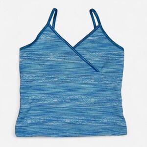 Vintage Helium Blue‎ Knit Cropped V-Neck Wrap Tank Top Spaghetti Strap